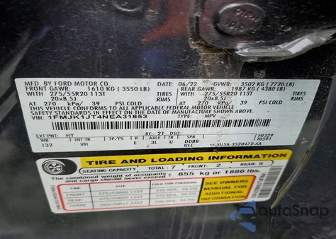 2022 Ford Expedition Max Xlt z USA, uszkodzony, nr VIN 1FMJK1JT4NEA31853